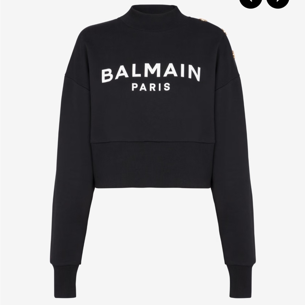 Balmain- Eco-responsible cotton cropped sweatshirt with Balmain logo print 🖤